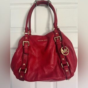 Michael Kors purse, red, zipper and snap compartments